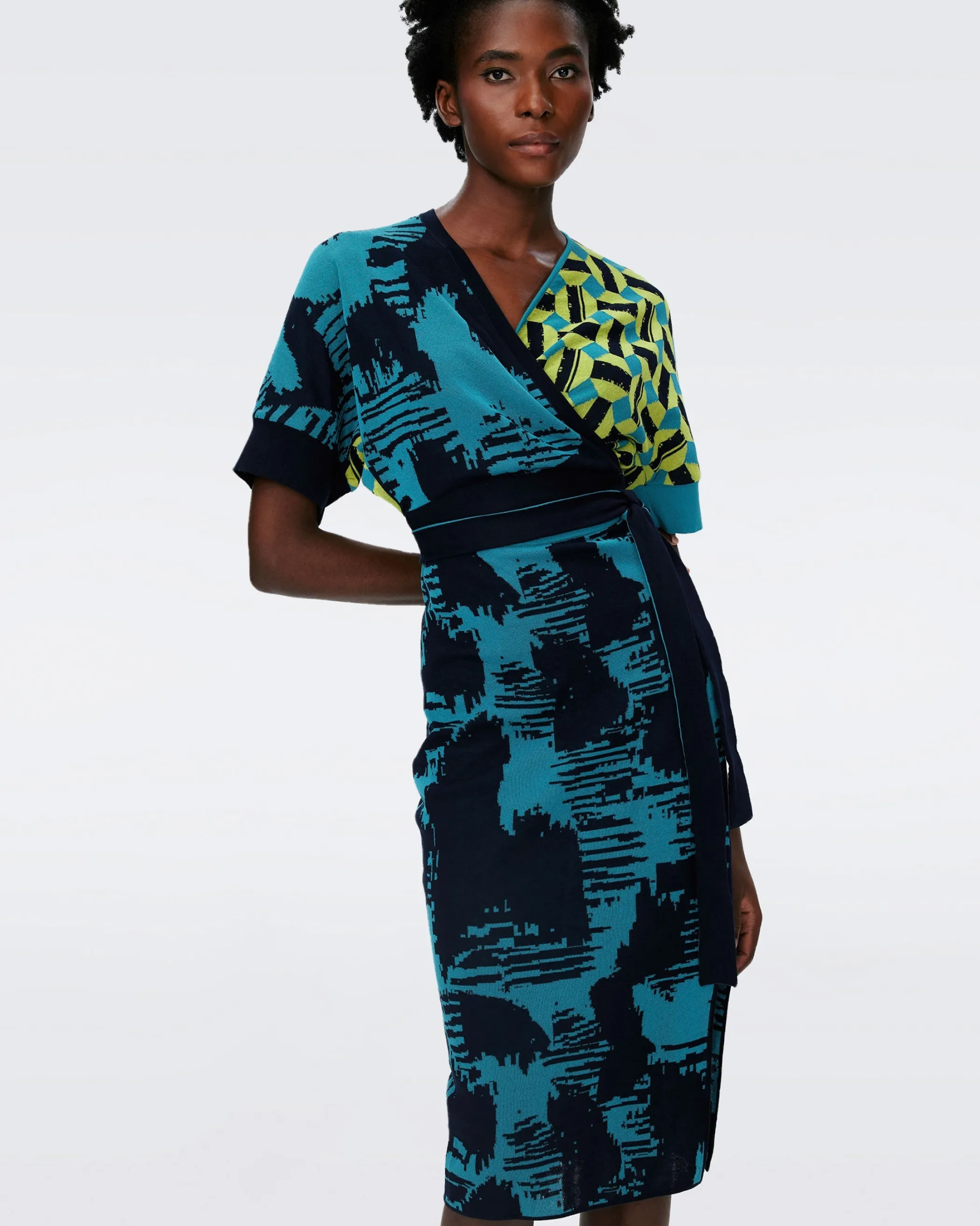 dvf Knee Length Dresses | Knit Dresses-Aya Knit Jacquard Wrap Dress