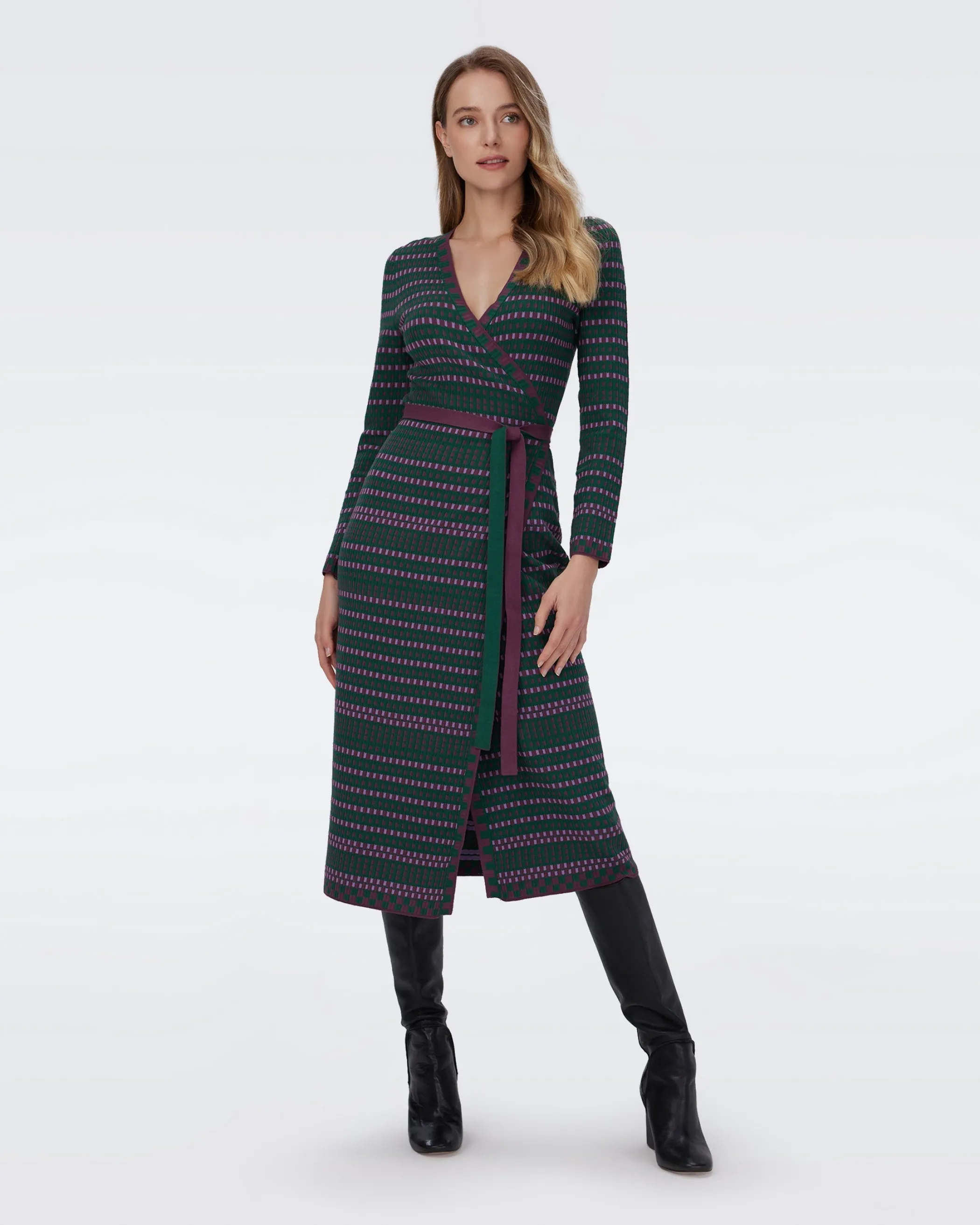 dvf Midi Dresses | Dresses-Barby Knit Jacquard Wrap Dress