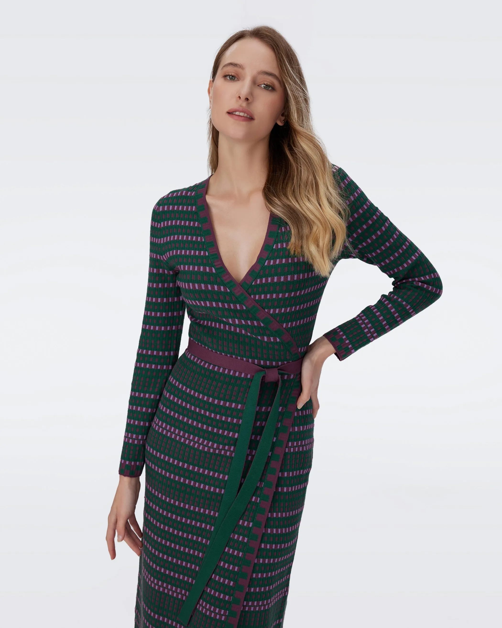 dvf Midi Dresses | Dresses-Barby Knit Jacquard Wrap Dress