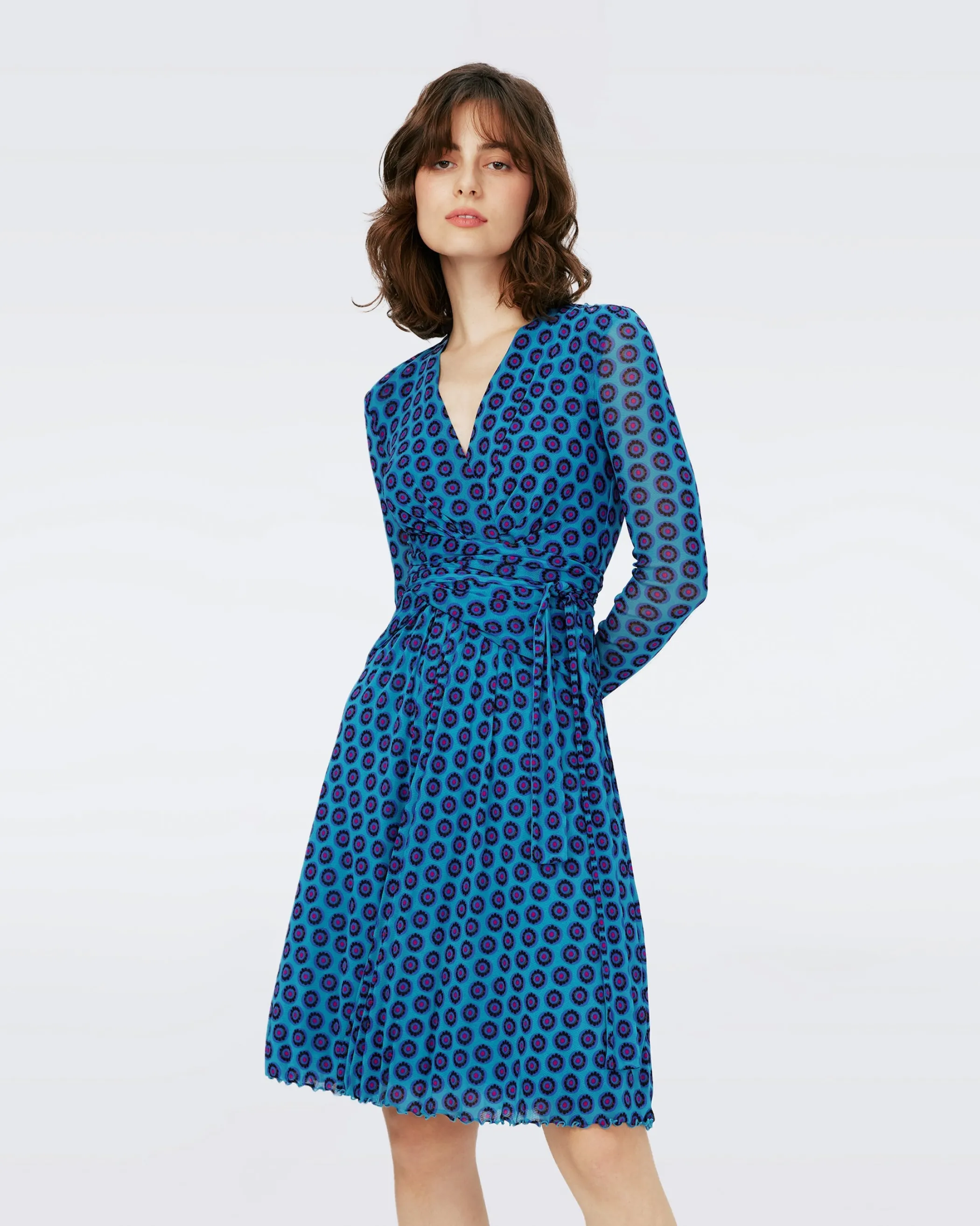 dvf Knee Length Dresses | Dresses-Brenda Mesh Wrap Dress