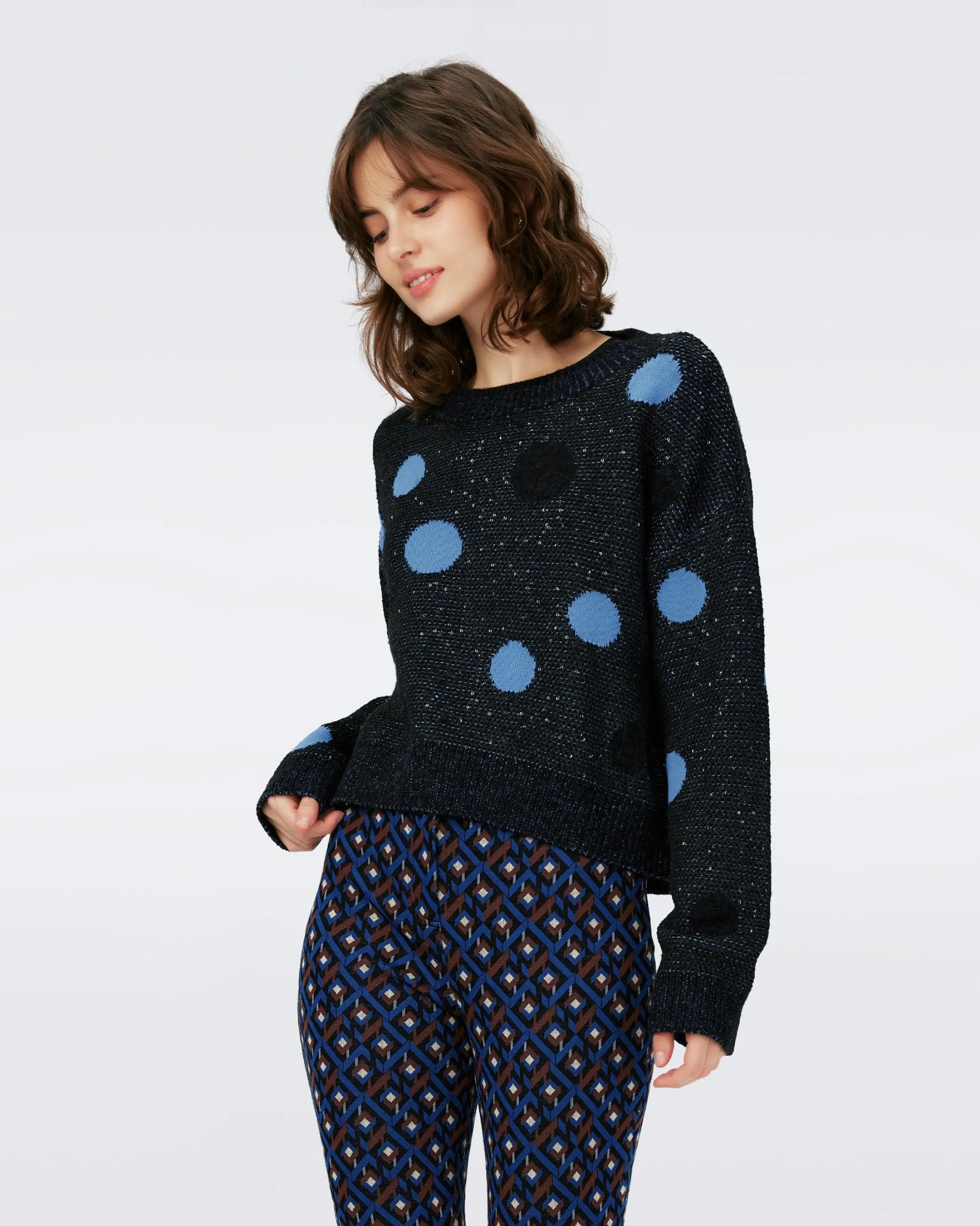 dvf Tops-Phillipa Sequin Knit Jacquard Top